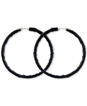 image of Guess Gold-Tone Jet Faux Leather Large Hoop Earrings, 2.25