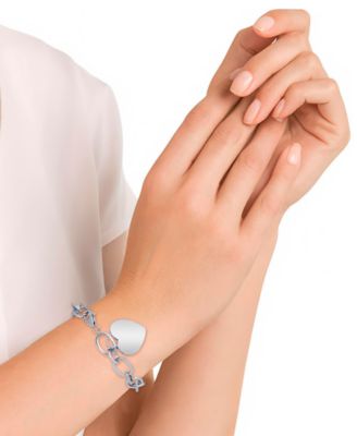 Diamond Heart Charm Bracelet (1/10 ct. t.w.) in Sterling Silver or 14k Gold-Plated Sterling Silver