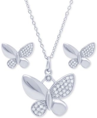 silver butterfly necklace and earring set