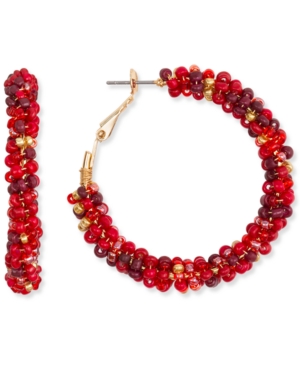 image of Style & Co Gold-Tone Medium Seed Bead Wrapped Hoop Earrings, 2