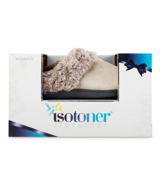 Isotoner Women's Velour Hoodback Slippers - Cozy Indoor/Outdoor With Faux Fur - View #4