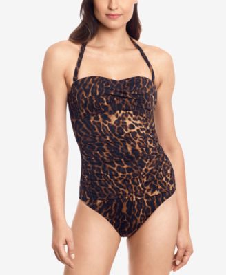 Ocelot-Print Strapless Underwire Tummy Control One-Piece Swimsuit