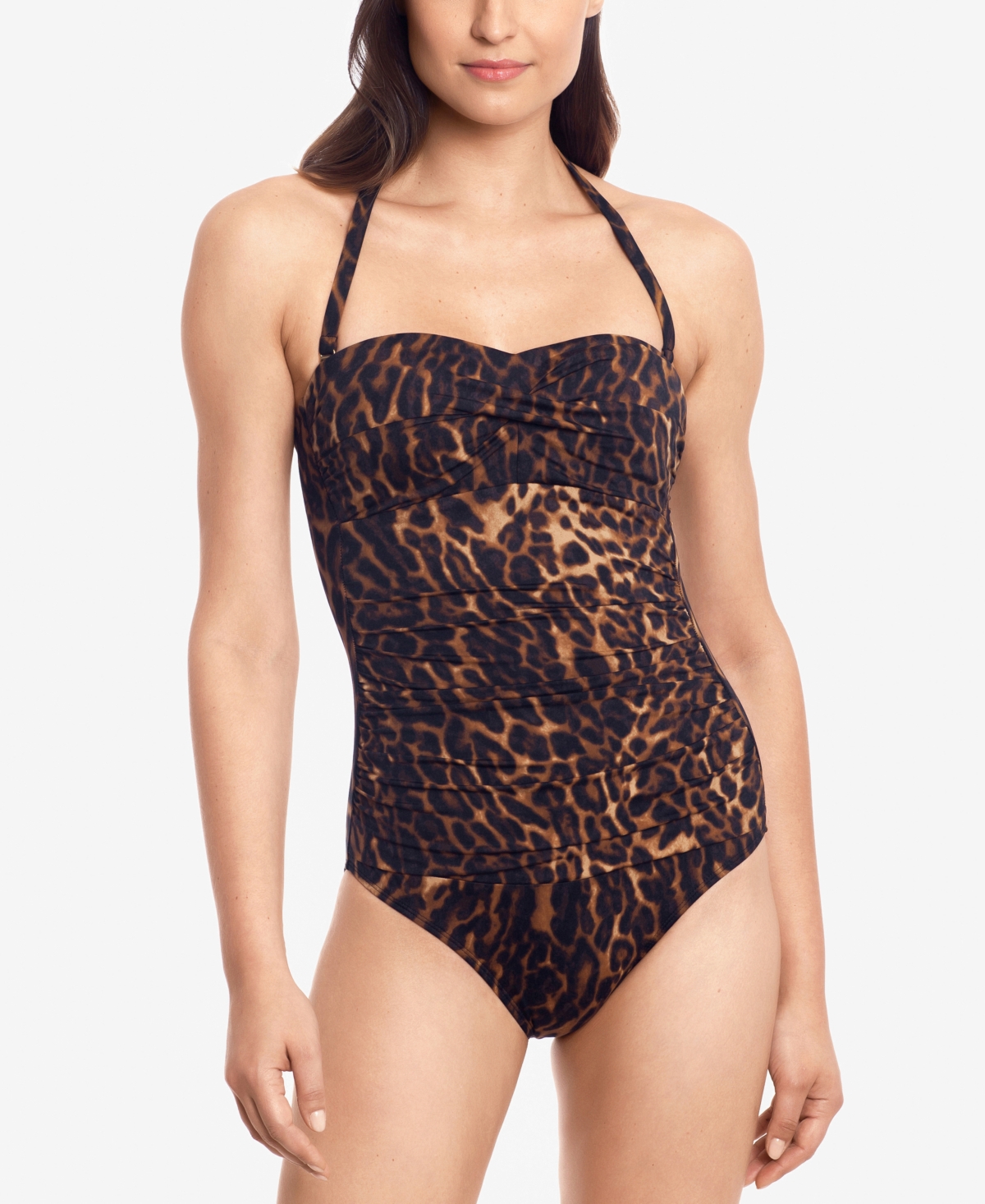 Lauren Ralph Ocelot-Print Strapless Underwire Tummy Control One-Piece Swimsuit