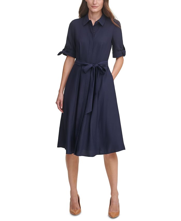Calvin Klein Women's Belted Tied-Cuff Shirtdress u0026 Reviews - Dresses -  Women - Macy's calvin klein dresses at macys