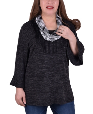 Ny Collection Women's Plus Size Bell Sleeve Tunic with Scarf