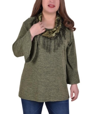 Ny Collection Women's Plus Size Bell Sleeve Tunic with Scarf