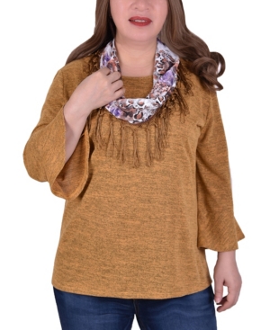 Ny Collection Women's Plus Size Bell Sleeve Tunic with Scarf