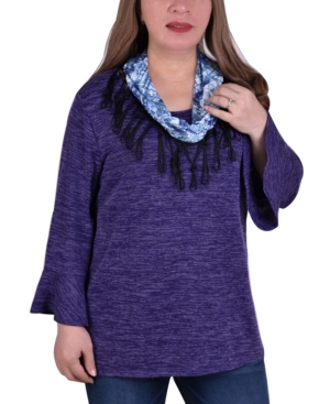 Ny Collection Women's Plus Size Bell Sleeve Tunic with Scarf