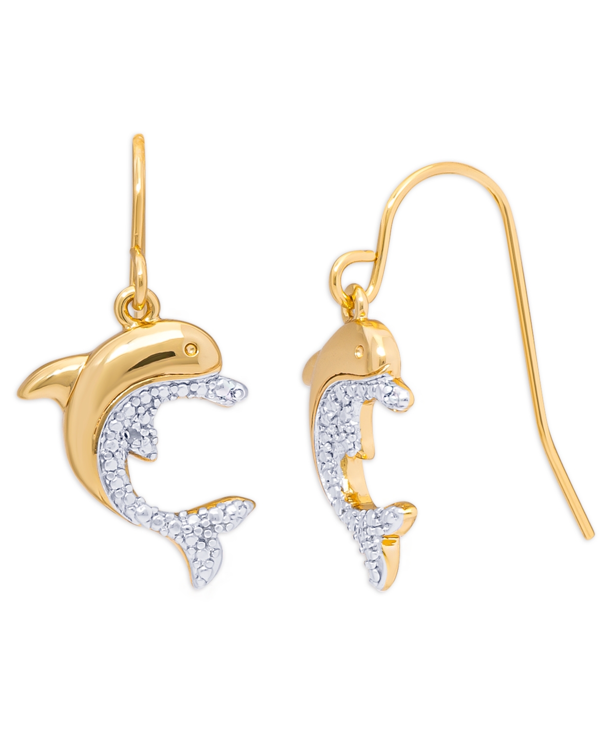 Diamond Accent Dolphin Fishhook BallPlate Or Silver Plate Stud Set - Gold