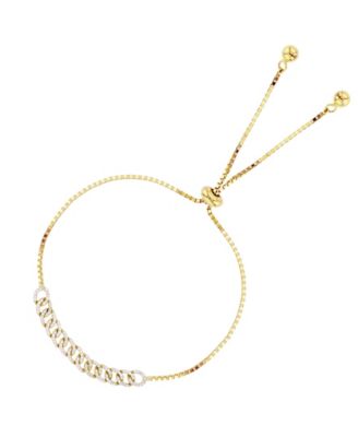 Cubic Zirconia Invert Linked Adjustable Bolo Bracelet in Sterling Silver (Also in 14k Gold Over Silver or 14k Rose Gold Over Silver)