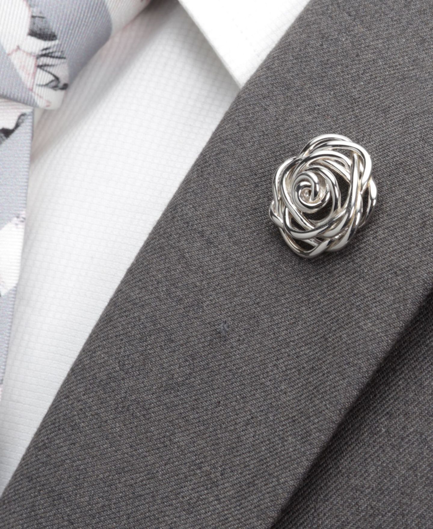 Мужские аксессуары Ox & Bull Trading Co. Sterling Silver Rhodium Plated Rose Lapel Pin — фото 3