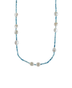 image of Cultured Freshwater Pearl (12-14mm) with Aquamarine Roundels 36