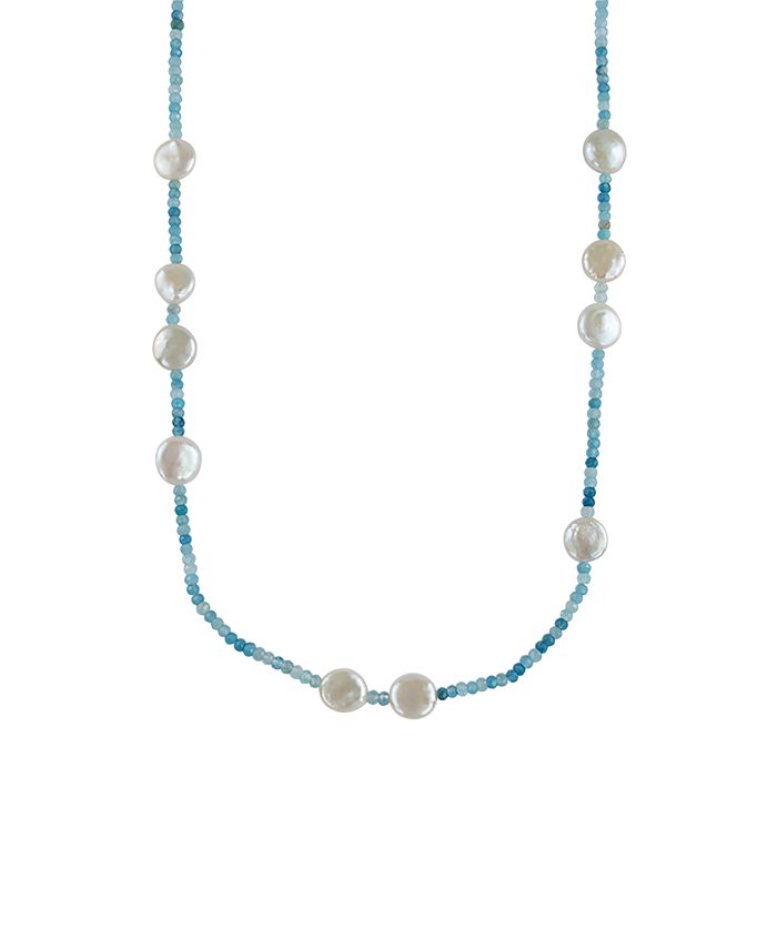 Macy's - Cultured Freshwater Pearl (12-14mm) with Aquamarine Roundels 36" Necklace in Sterling Silver