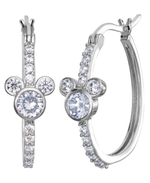 image of Disney Cubic Zirconia Mickey Mouse Hoop Earrings in Sterling Silver