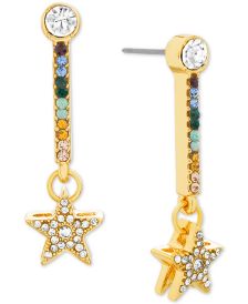 Gold-Tone Multicolor Crystal Star Linear Drop Earrings