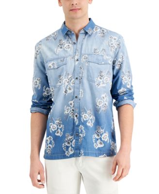 INC International Concepts - Men's Regular-Fit Ombr&eacute; Floral-Print Denim Shirt