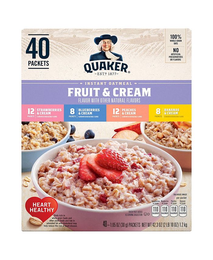 Quaker Instant Oatmeal Fruit Cream Variety Pack, 40 Count - Macy's
