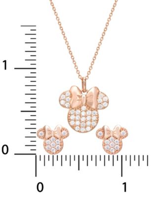Children's 2-Pc. Set Cubic Zirconia Pav&eacute; Minnie Mouse Pendant Necklace & Matching Stud Earrings in 18k Rose Gold-Plated Sterling Silver