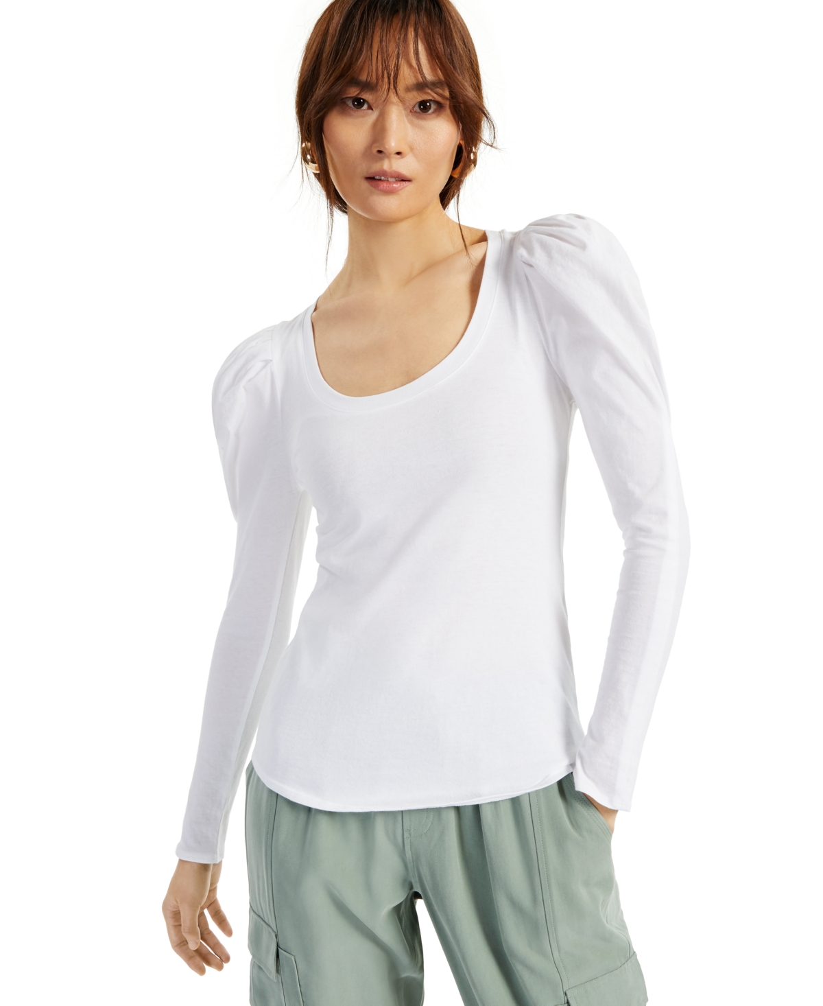 INC Puff-Sleeve Top, Created for Macy's - Bright White
