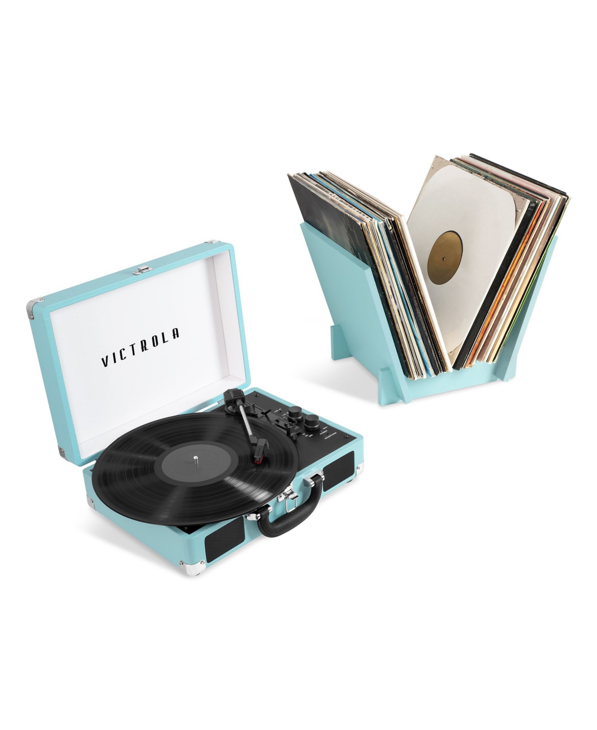 Victrola Journey Bluetooth Suitcase Record Player with Matching Record Stand - Turquoise