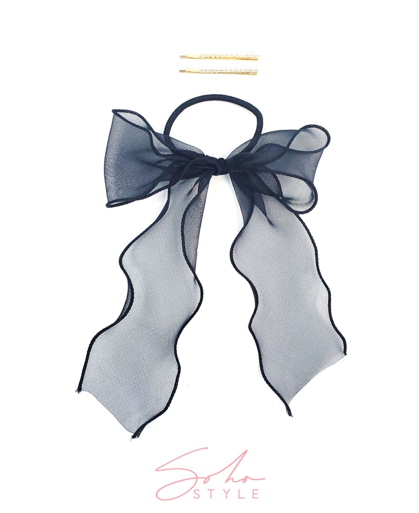 Женские аксессуары Soho Style Chiffon-Wire Bow Ponytail Holder and Imitation Pearl Pop Mini Twin Starfish Bobby Pin Set of 2 — фото 1