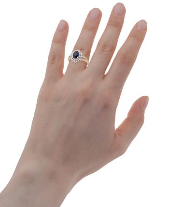 Macy's - Sapphire (7/8 ct. t.w.) & Diamond (1/4 ct. t.w.) Statement Ring in 14k Gold