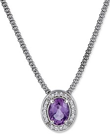 Amethyst (1-1/5 ct. t.w.) & White Topaz (1/4 ct. t.w.) Oval Halo Pendant Necklace, 17" + 1" extender