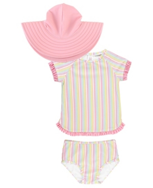 RuffleButts Baby Girls Ruffled Rash Guard Bikini Swim Hat Set