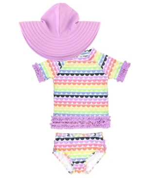 RuffleButts Baby Girls Ruffled Rash Guard Bikini Swim Hat Set