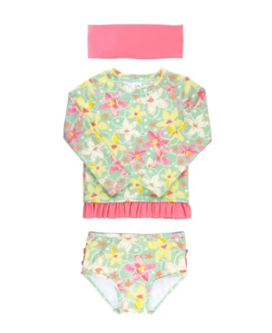 RuffleButts Baby Girls Ruffled 2-Piece Rash Guard Swim Headband Set