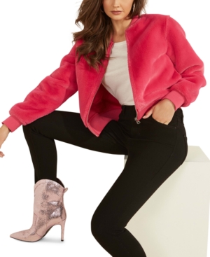 Guess Prescilla Faux-fur Bomber Jacket In Pink Multi