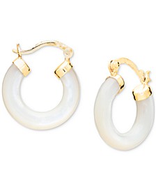 White Mother of Pearl Tube Hoop Earrings in 18k Gold over Sterling Silver