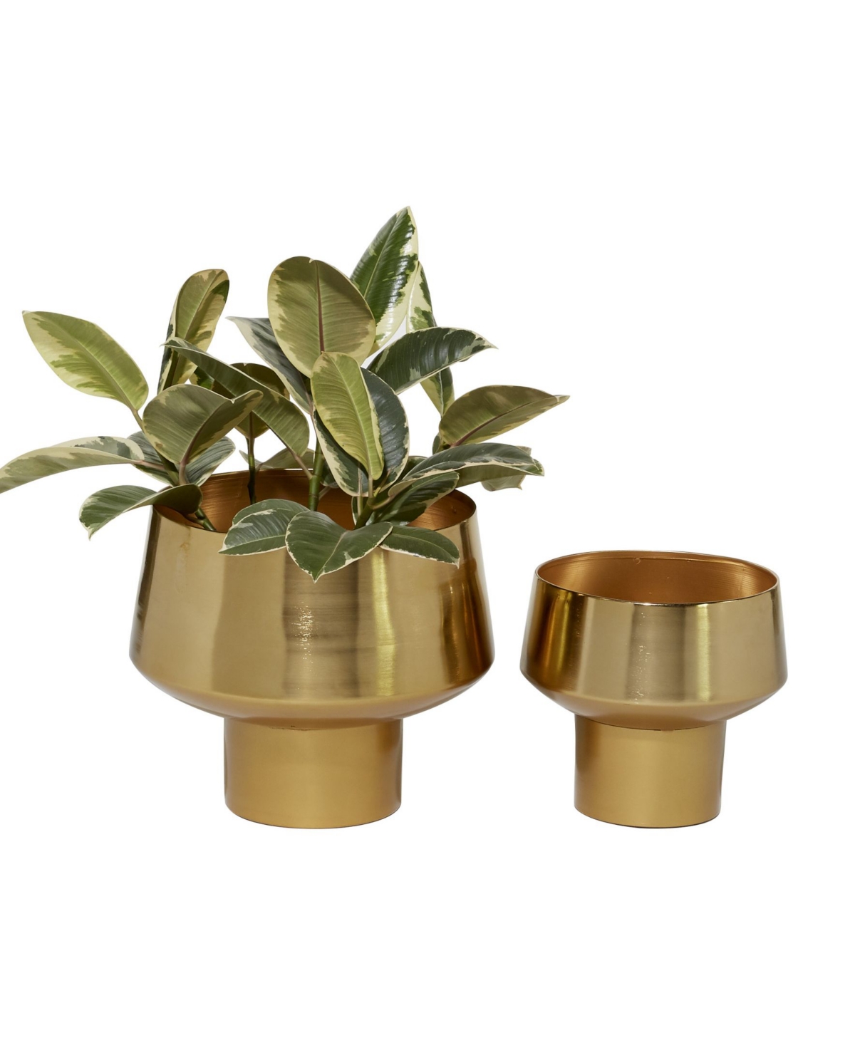Decorative Metal Cup Shaped Planters with High Shine Finish, Set of 2 - Gold-tone