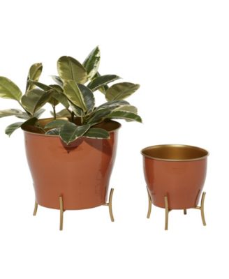 Set of 2 Orange Metal Farmhouse Planter, 9", 12"