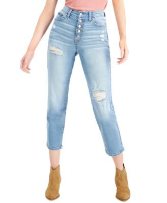 Celebrity Pink Juniors' Distressed Button-Fly Straight-Leg Jeans
