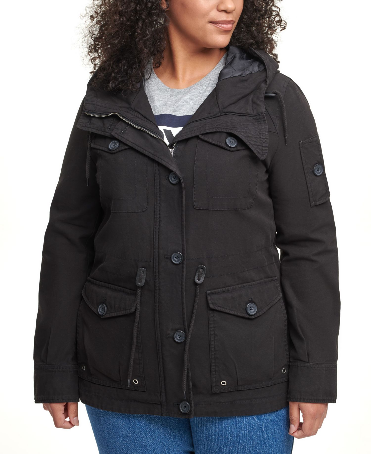 Trendy Plus Size Hooded Military Jacket