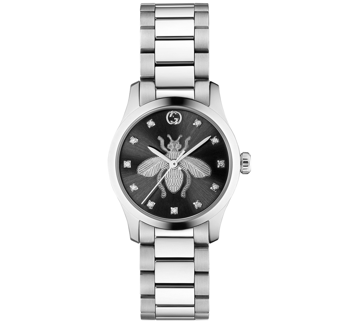 Gucci Women's Swiss G-timeless Iconic Diamond (1/20 Ct. T.w.) Stainless Steel Bracelet Watch 27mm In Black