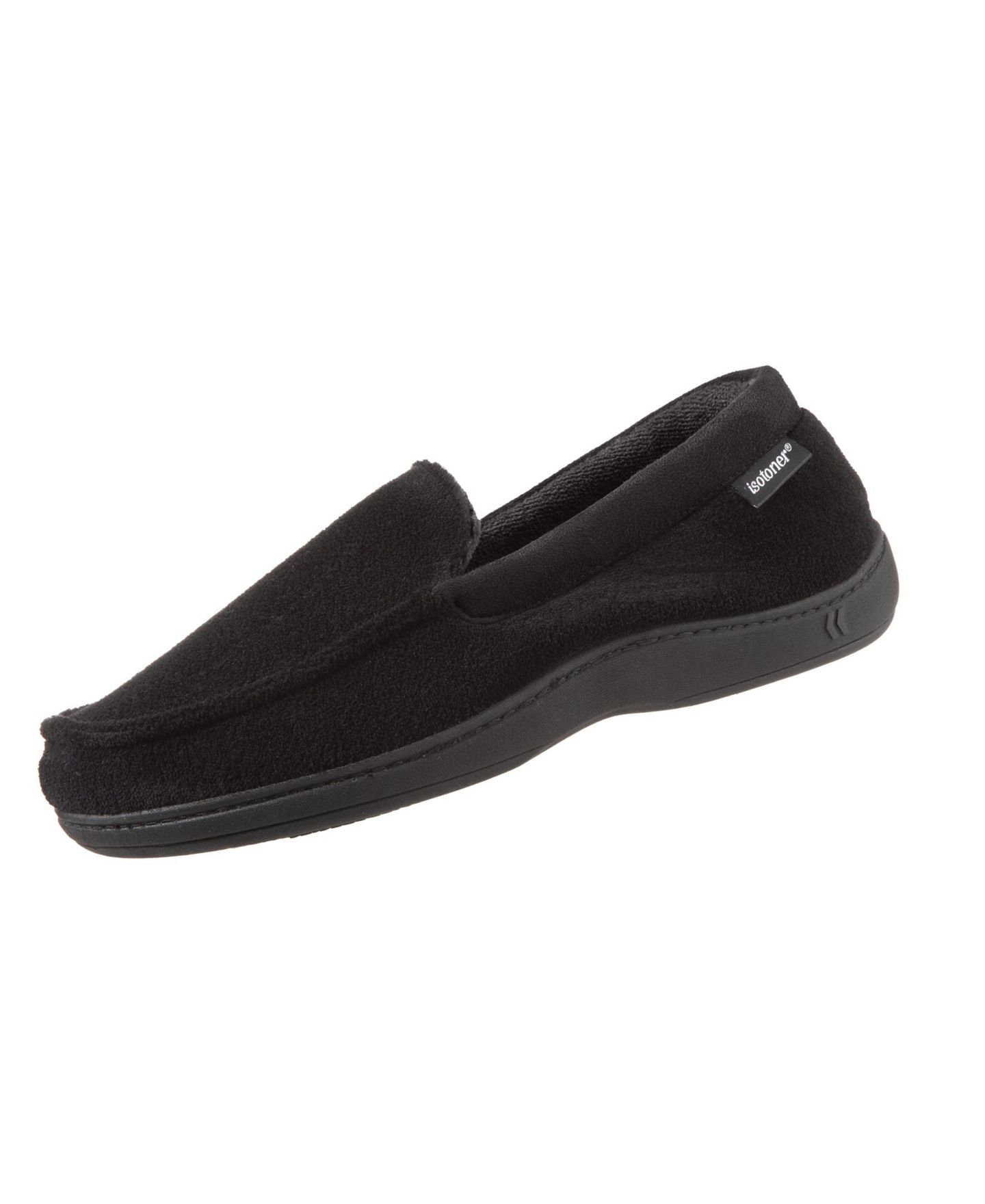 Мужские тапочки Isotoner Signature Microterry Jared Moccasin Slippers with Memory Foam, цвет: Чёрный — фото 1