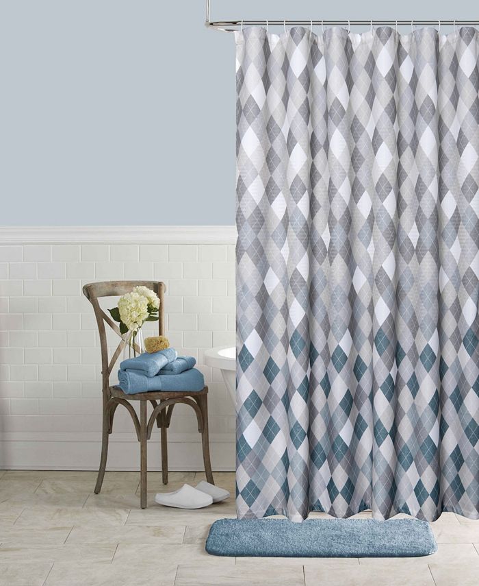 Dainty Home Mosaic Shower Curtain Set, Blue Grey Shower Curtain