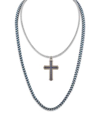 Fox Chain Necklace in Stainless Steel and Blue Ion-Plate, Created for Macy's