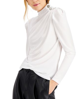 INC International Concepts - Button-Trim Puff-Sleeve Top