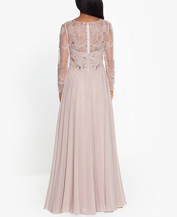 xscape lace sleeve chiffon gown