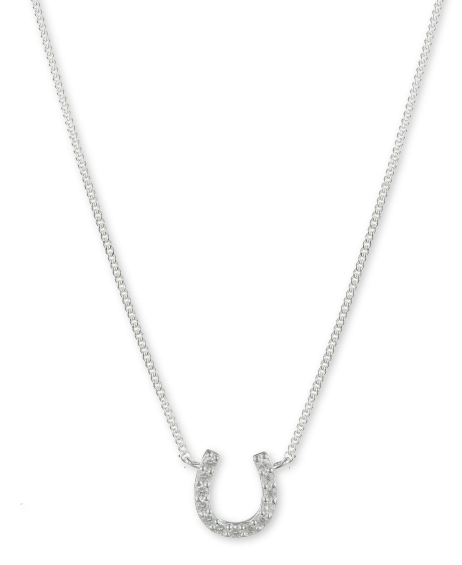 Cubic Zirconia Horseshoe Pendant Necklace in Sterling Silver, 14" + 3" extender