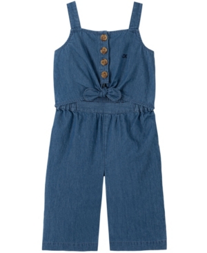 Calvin Klein Little Girls Denim Tie Front Coverall 1 Piece