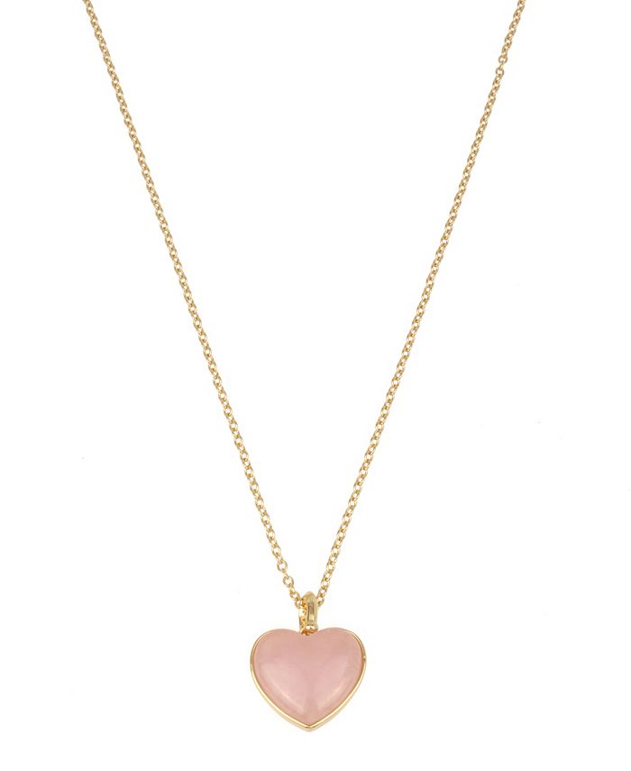 COACH Carved Rose Quartz Heart Pendant Long Necklace, 27