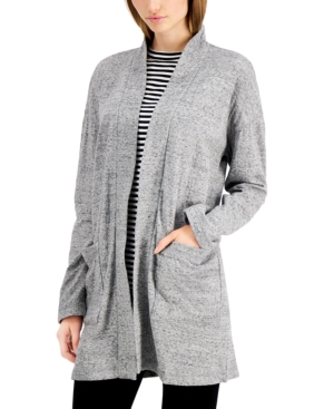 Eileen Fisher Organic Linen-cotton High-collar Slub Cardigan In Char