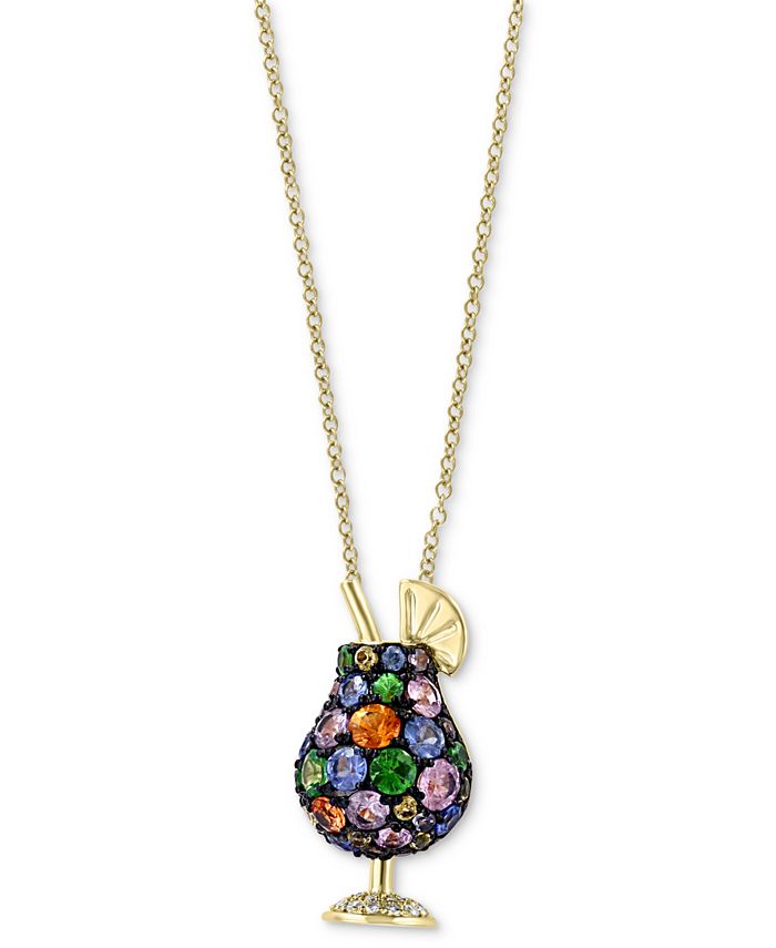 EFFY Collection - Multicolor Sapphire (1 ct. t.w.) & Diamond (1/20 ct. t.w.) Cocktail 18" Pendant Necklace in 14k Gold