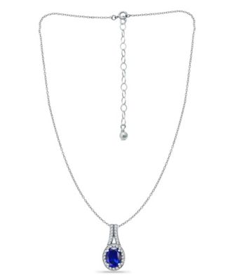 Simulated Blue Sapphire and Cubic Zirconia Halo Pendant