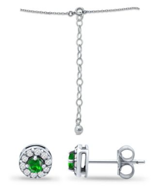 Created Green Quartz and Cubic Zirconia Halo Pendant and Earring Set, 3 Piece