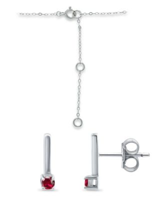 Created Ruby Bar Pendant and Earring Set, 3 Piece
